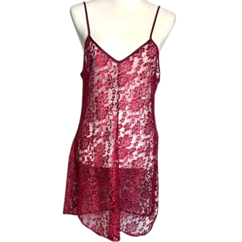 Vintage 90s Alexandria Nicole Lace Babydoll Lingerie Chemise Size Medium Red